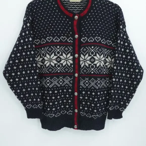 Vintage LL Bean Cardigan Womens XL Blue Nordic Fair Isle Nordic Birds Eye USA‎ - Picture 3 of 10